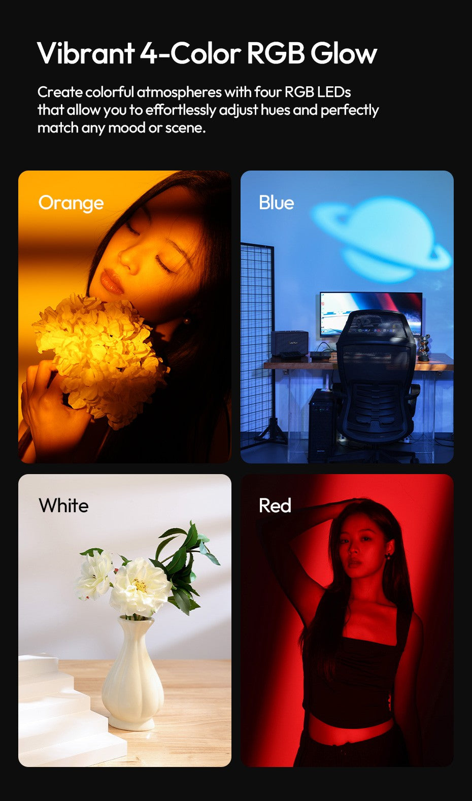 Ulanzi LM01 Luz LED RGB de Projeção com Gobos e Bateria 7500mAh para Vídeo