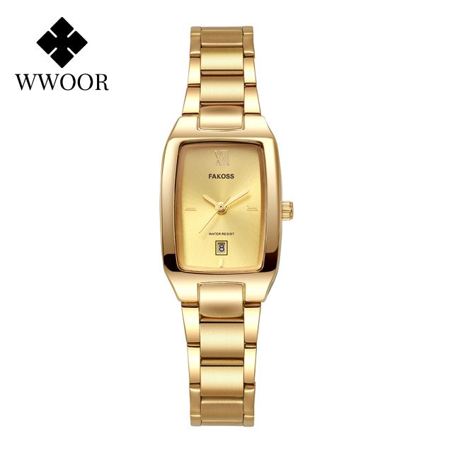 Relógio Feminino WWOOR Luxo Aço Inoxidável com Calendário e 3ATM