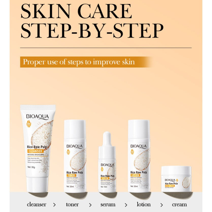 Kit BIOAOUA Arroz Clareador 5 Peças – Limpeza, Hidratação e Iluminação Facial