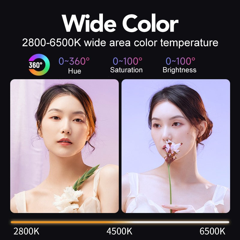 Luz de Vídeo LED RGB Portátil Recarregável 10000mAh para Vlog, Live e Fotos
