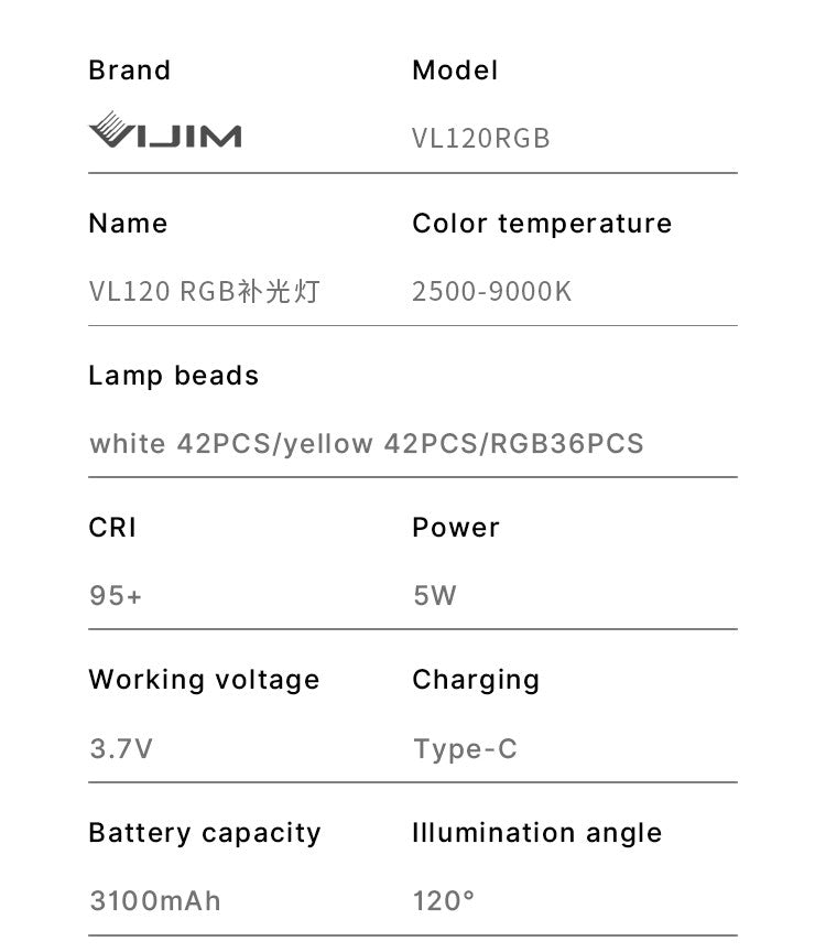 Ulanzi VL120 RGB Luz LED Portátil 2500K–9000K Recarregável para Vídeo e Foto