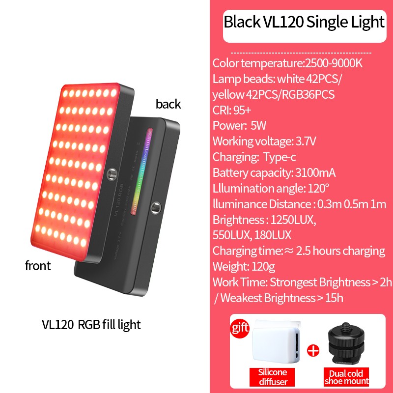 Ulanzi VL120 RGB Luz LED Portátil 2500K–9000K Recarregável para Vídeo e Foto