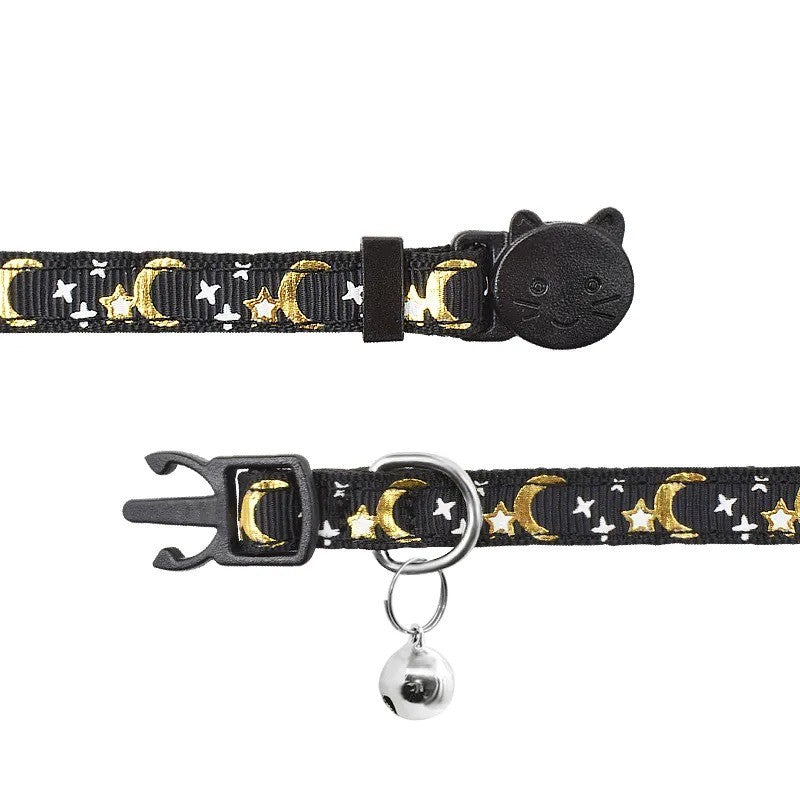 Coleira Personalizada Pet com Estrela e Lua + Plaquinha Gravada e Sino