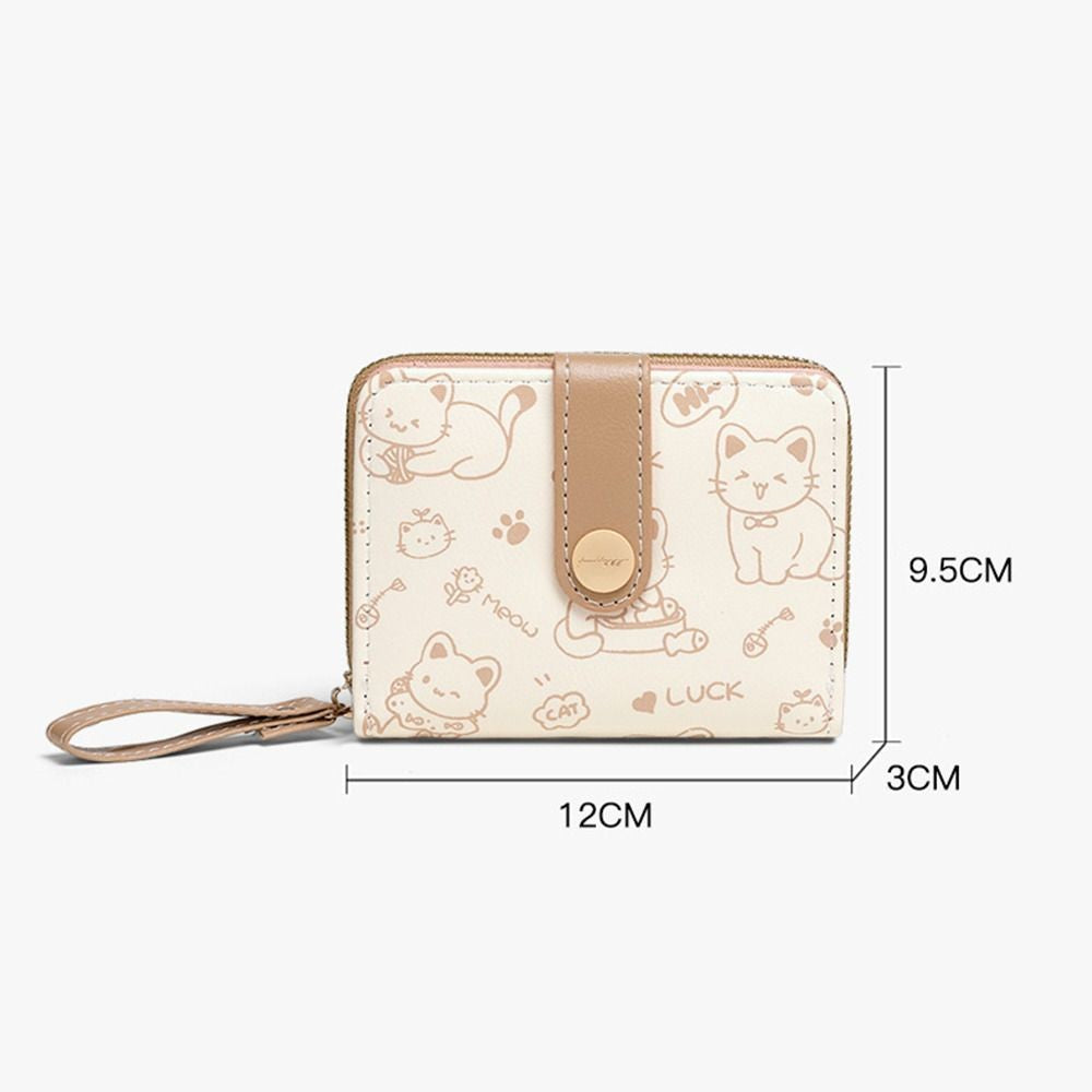 Carteira Feminina Compacta Gatinho Cute em Couro PU com Zíper