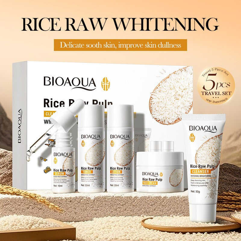 Kit BIOAOUA Arroz Clareador 5 Peças – Limpeza, Hidratação e Iluminação Facial
