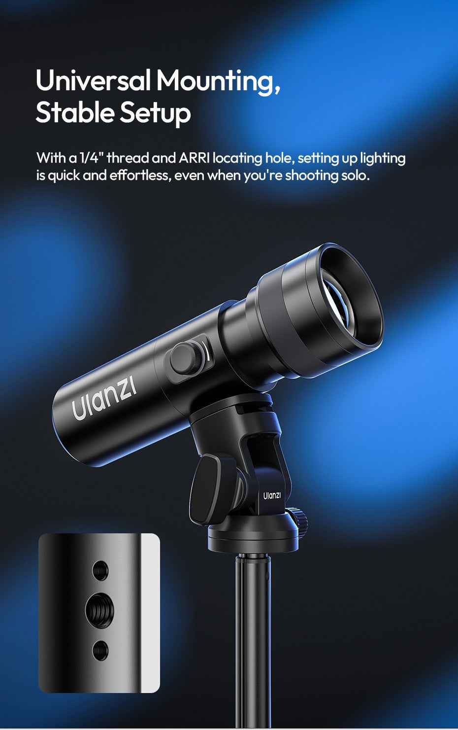 Ulanzi LM01 Luz LED RGB de Projeção com Gobos e Bateria 7500mAh para Vídeo