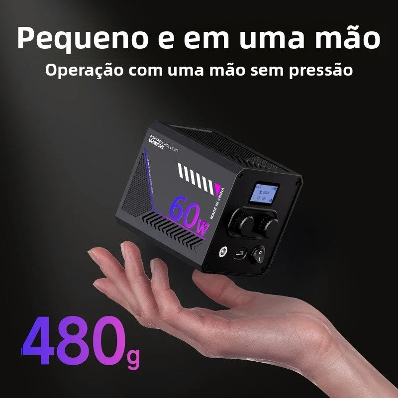 Luz de Vídeo LED RGB Portátil Recarregável 10000mAh para Vlog, Live e Fotos