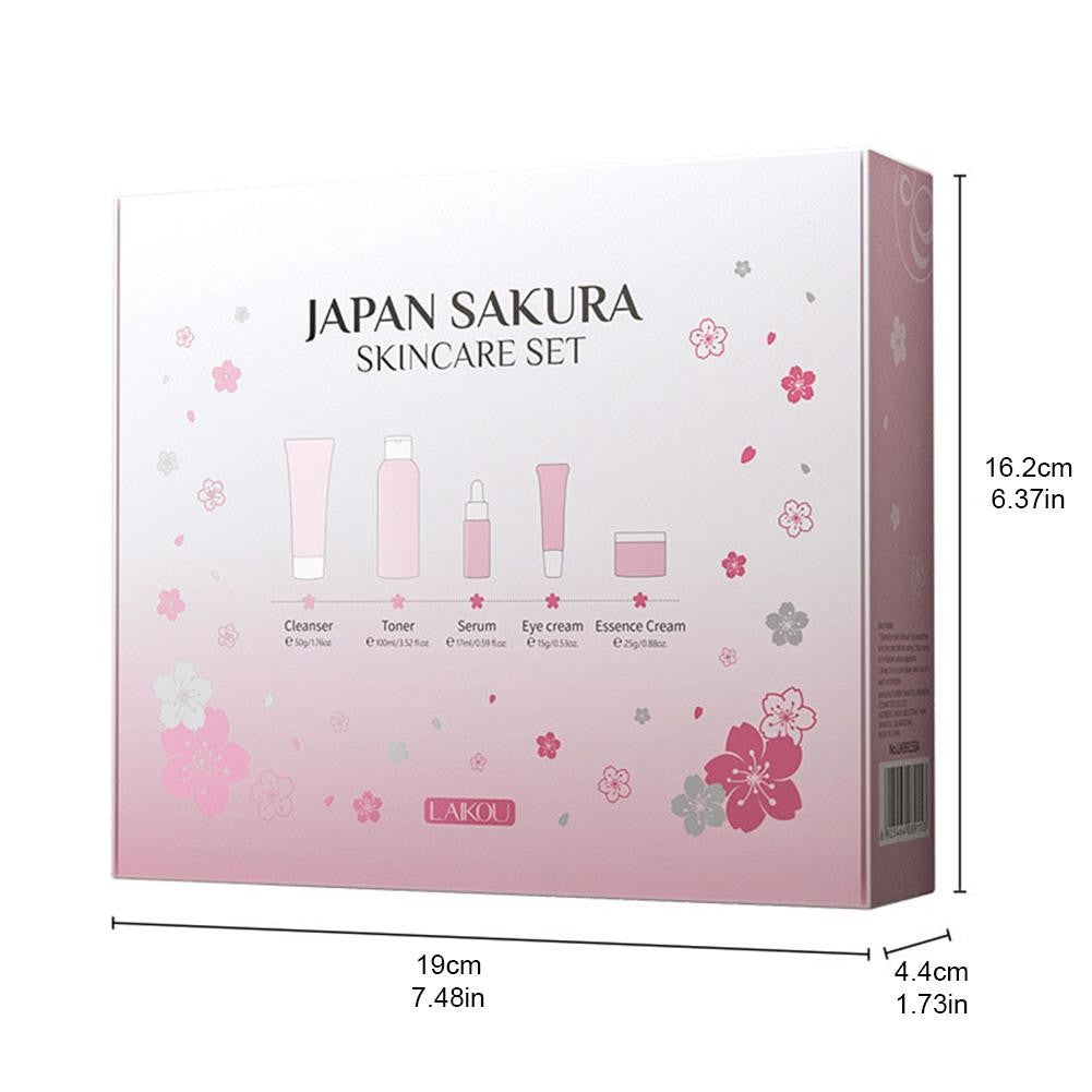Kit Sakura LAIKOU 3 ou 5 Peças – Cuidados com a Pele, Sérum, Tônico, Creme Facial e Creme para Olhos