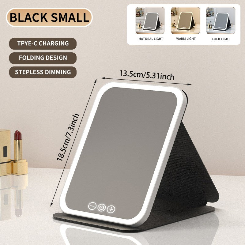 Espelho de Maquiagem LED Dobrável Recarregável com 3 Tons de Luz