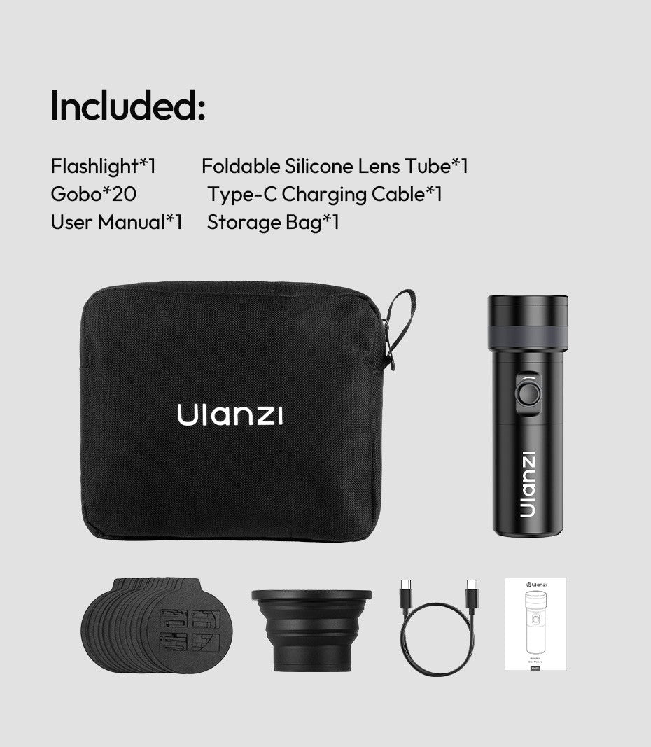 Ulanzi LM01 Luz LED RGB de Projeção com Gobos e Bateria 7500mAh para Vídeo