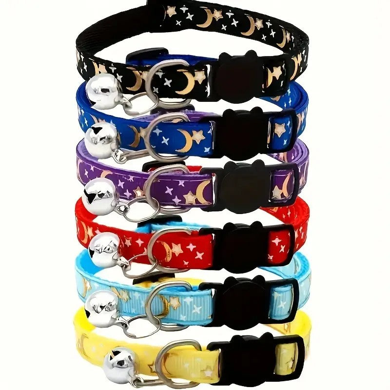 Coleira Personalizada Pet com Estrela e Lua + Plaquinha Gravada e Sino