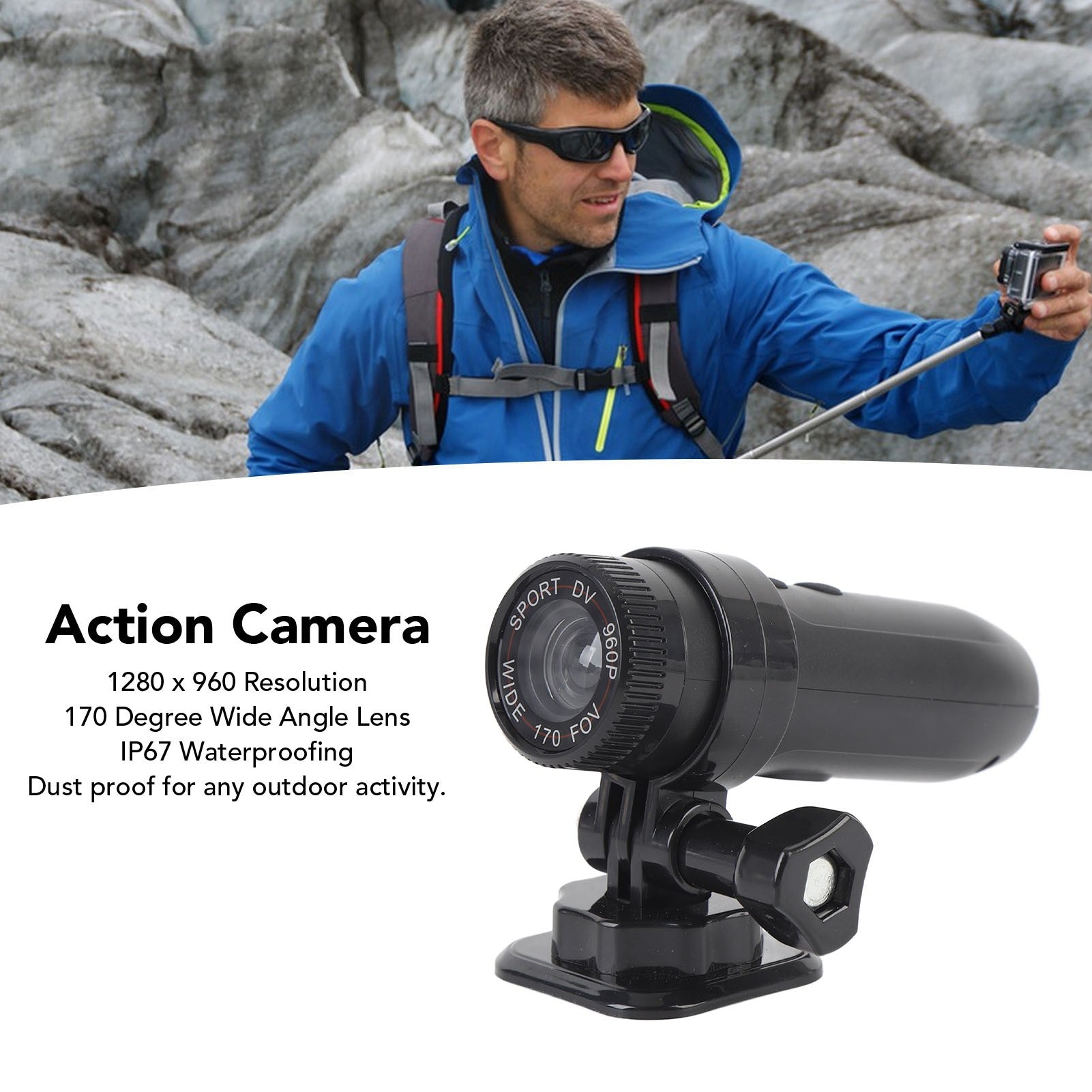 Mini Câmera Esportiva Portátil IP67 170° Grande Angular para Bike e Capacete