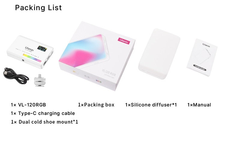 Ulanzi VL120 RGB Luz LED Portátil 2500K–9000K Recarregável para Vídeo e Foto
